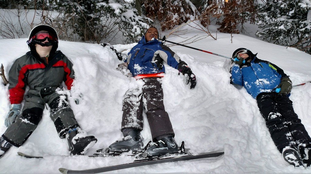 DIY Ski Storage Racks skiing with cousins