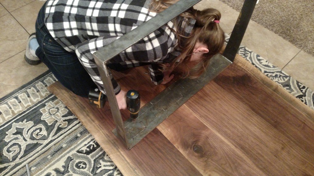 Live Edge Table attaching the base